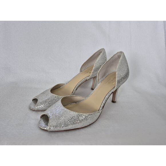 Kate Spade Sage Silver Glitter D'orsay Open Toe Heels Pumps - Picture 3 of 11